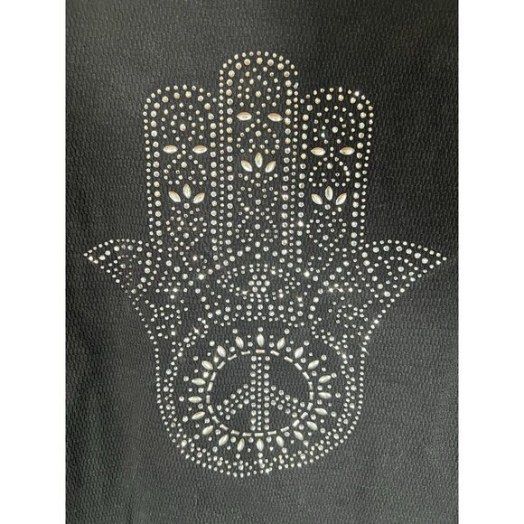 Lucky Brand Vintage Y2K black thermal tshirt rhinestones Hamsa graphic silver M - Picture 6 of 10